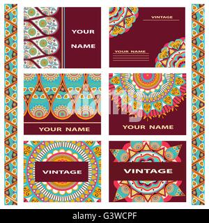 Set de cartes de visite, invitations fleurs décoratives Illustration de Vecteur