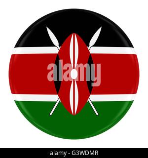Badge Drapeau Kenyan - Drapeau du Kenya Button isolated on White Banque D'Images