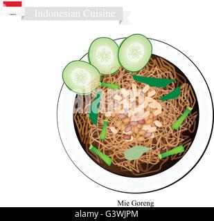 La cuisine indonésienne, Mie Goreng ou traditionnelles Nouilles sautées. L'un des plats les plus populaires en Indonésie. Illustration de Vecteur