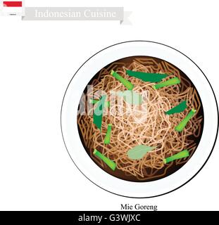 La cuisine indonésienne, Mie Goreng ou nouilles frites traditionnelles. L'un des plus célèbre plat en Indonésie. Illustration de Vecteur