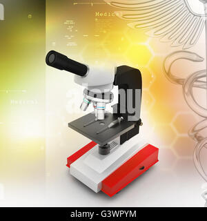 Microscope avec les plaquettes et les virus dans l'arrière-plan couleur Banque D'Images