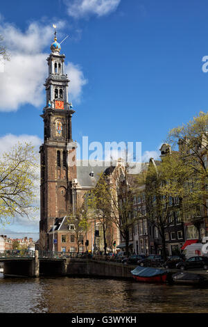 La Westerkerk ou Église Occidentale dans le centre-ville d'Amsterdam, Pays-Bas. Banque D'Images