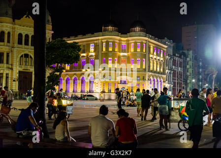 Marco Zero dans le vieux Recife avec le Centre culturel - Caixa Cultural, Recife, Pernambuco, Brésil Banque D'Images