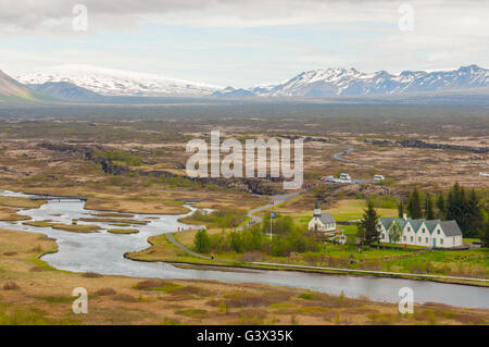 Le Parc National de Thingvellir Parlement islandais Alþingi maisons,établi à Þingvellir en 930 et y resta jusqu'en 1798 Banque D'Images