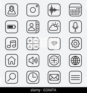 Ensemble d'applications mobiles icône style du contour vector illustration Illustration de Vecteur