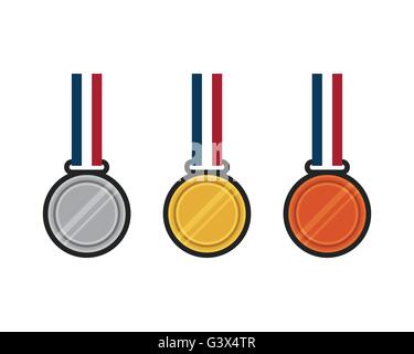 Ensemble d'or, d'argent, médaille de bronze modèle plat vector illustration Illustration de Vecteur