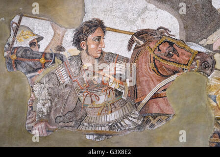 Naples. L'Italie. Alexander Mosaic (ca. 120 avant J.-C.), détail d'Alexandre le Grand à cheval. Museo Archeologico Nazionale di Napoli Banque D'Images