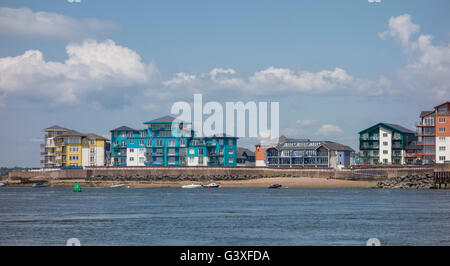 L'estuaire de la rivière Exe et appartements, Exmouth de Dawlish Warren, Devon, UK Banque D'Images