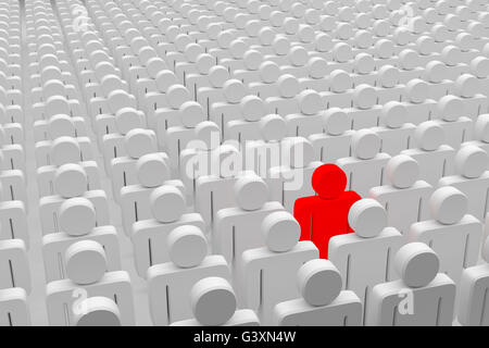 Un homme rouge dans la foule des caractères blancs, 3D Rendering Banque D'Images