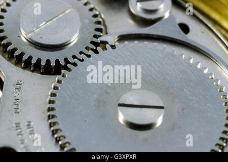 Macro shot of gears in a old wrist watch Banque D'Images