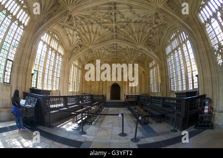 Divinity School avec plafond voûté, Bodleian Library, Oxford, Oxfordshire, Angleterre, Royaume-Uni, Europe Banque D'Images