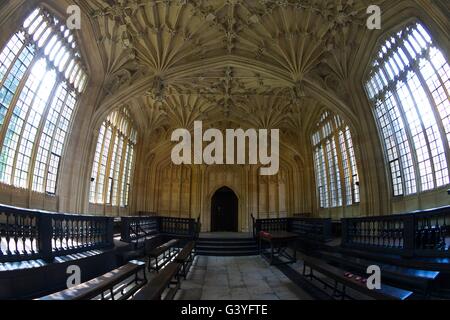 Divinity School avec plafond voûté, Bodleian Library, Oxford, Oxfordshire, Angleterre, Royaume-Uni, Europe Banque D'Images