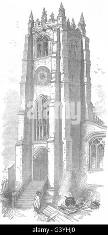 YORKSHIRE : Tour de la vieille église, Bradford, antique print 1850 Banque D'Images