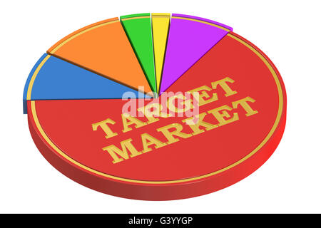 Marché cible avec concept graphique, rendu 3D isolé sur fond blanc Banque D'Images