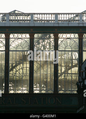 Les modèles de fenêtre soleil victorienne remplages à la gare centrale, Glasgow, Écosse, Royaume-Uni, Banque D'Images