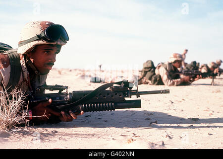 Les gardiens du camp des Marines avec un périmètre M-16A2 carabine. Banque D'Images