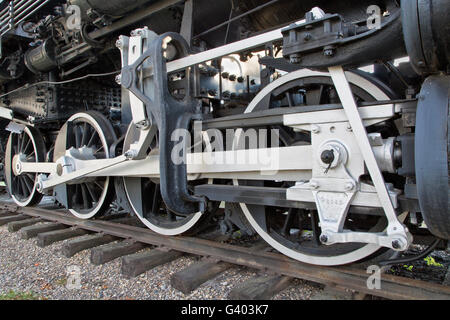 Les roues d'entraînement et la tige principale, reliant 440 SooLine, Locomotive à vapeur. Banque D'Images