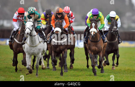 Courses hippiques - William Hill Super Saturday - Kempton Park.Coureurs et cavaliers dans le William Hill King George VI Steeple Chase Banque D'Images