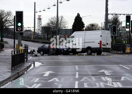 Accident de circulation Hatton Cross Banque D'Images