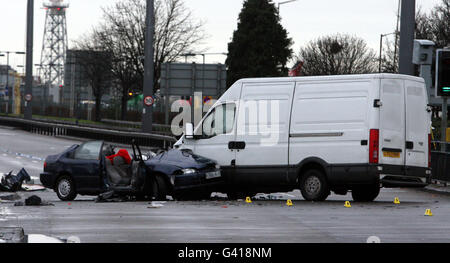 Accident de circulation Hatton Cross Banque D'Images