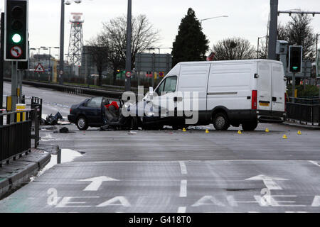 Accident de circulation Hatton Cross Banque D'Images