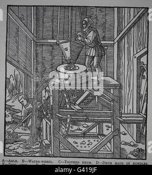 George Agricola (1494-1555) . Ouvrage De Re Metallica, 1556. Livre VIII. Les méthodes de fusion des minerais. A. Les fours. Banque D'Images