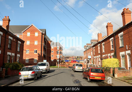 Vue générale sur le site de l'ancienne demeure du club de football de Coventry City, Highfield Road. Utilisé par le club de 1899 à 2005 lorsque le club a déménagé à l'arène Ricoh actuelle. La région est maintenant le site d'un développement résidentiel Banque D'Images