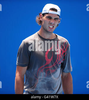 Tennis - 2011 Open d'Australie - neuvième jour - Melbourne Park.Rafael Nadal en Espagne sur le terrain d'entraînement pendant le neuf jour de l'Open d'Australie de 2011 au Melbourne Park à Melbourne, en Australie. Banque D'Images