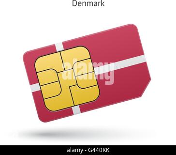 Danemark Téléphone mobile carte sim avec drapeau. Illustration de Vecteur