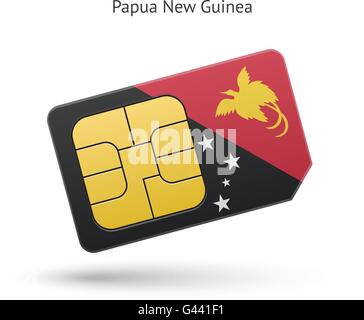 La Papouasie-Nouvelle-Guinée téléphone mobile carte sim avec drapeau. Illustration de Vecteur