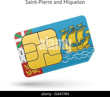 Saint-Pierre et Miquelon carte sim de téléphone mobile avec drapeau. Illustration de Vecteur