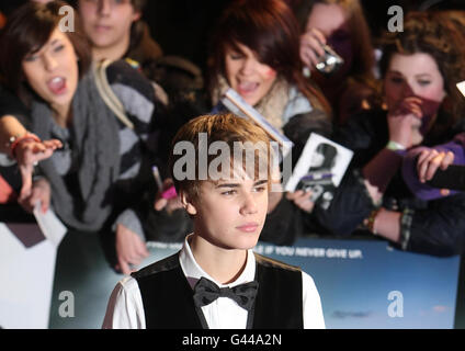 Justin Bieber arrivée pour la première européenne de Justin Bieber : ne jamais dire jamais, au Cineworld O2 à l'O2 Arena, Londres. Banque D'Images