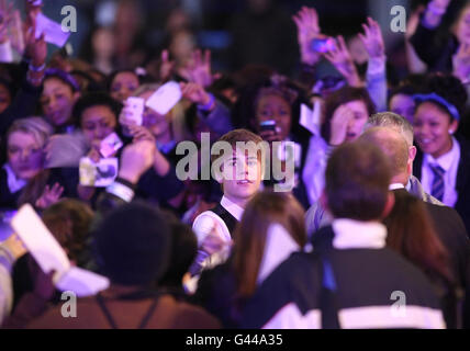 Justin Bieber arrivée pour la première européenne de Justin Bieber : ne jamais dire jamais, au Cineworld O2 à l'O2 Arena, Londres. Banque D'Images