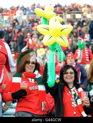 Les fans gallois dans les stands lors du match des 6 nations RBS au Stadio Flaminio, Rome, Italie. Banque D'Images