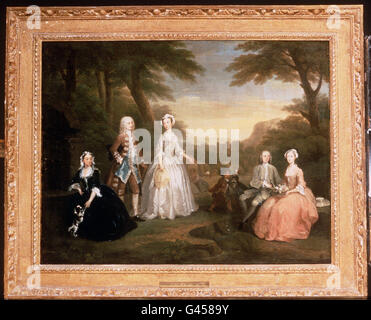 William Hogarth (1697-1764) 'The Jones Family conversation Piece 69 x 96,5 cm, huile sur toile) a été acquis par les Musées nationaux et les Galeries du pays de Galles dans une vente de traité privé organisée par Sotheby's de Londres.Photos PA. Banque D'Images