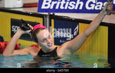 Francesca Halsall remporte le 100m Freestyle féminin lors des championnats britanniques de natation au gaz au centre aquatique de Manchester, à Manchester. Banque D'Images