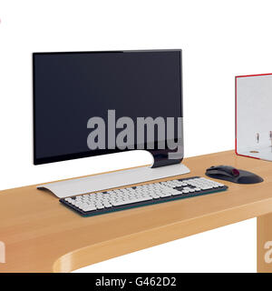 Style moderne, l'écran de l'ordinateur, clavier et souris sur table office de bois. Graphique 3d Banque D'Images