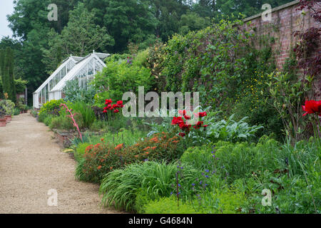 Jardin clos grange Broughton border début juin. Broughton, Banbury, Oxfordshire, Angleterre Banque D'Images