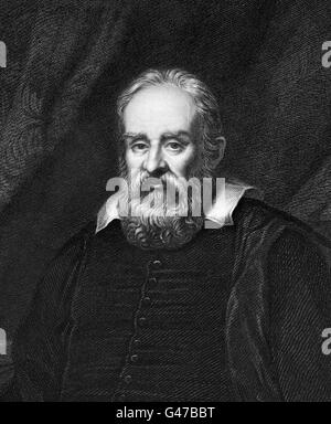Galilieo. Portrait de Galileo Galilei (1564-1642), l'astronome italien, physicien, ingénieur, mathématicien et philosophe. Gravure par Robert Hart (1833-1869) à partir d'une peinture de 1757 par Allan Ramsay. Banque D'Images