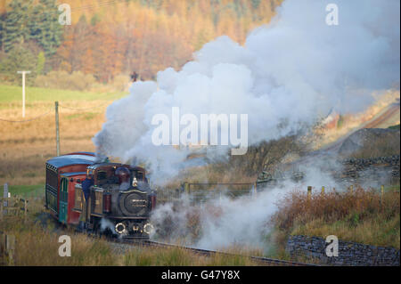 Machine à vapeur de faire son chemin à travers les vallées et forêts du pays de Galles Banque D'Images