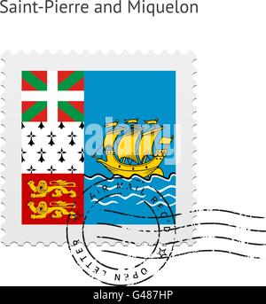 Saint-Pierre et Miquelon Flag Timbre-poste. Illustration de Vecteur