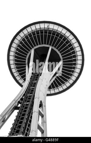 Vue de dessous de la Space Needle de Seattle, Washington. Banque D'Images