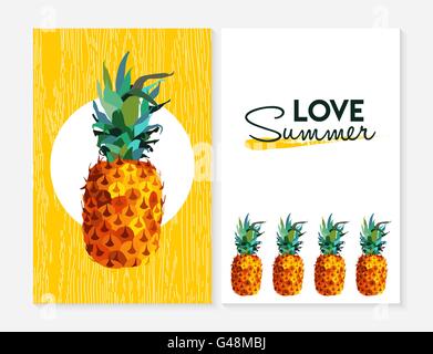 Ensemble de dessins colorés de fruits d'ananas, de l'amour de l'été illustration texte citer avec des éléments. Idéal pour carte de souhaits Illustration de Vecteur