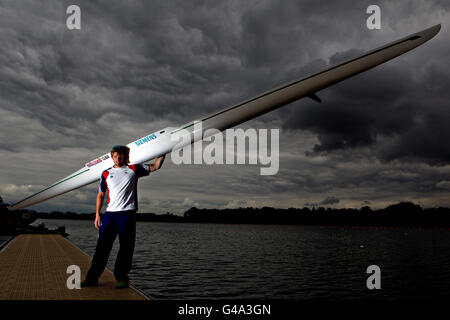 Grand-Bretagne cultivateur unique Alan Campbell lors de l'annonce de l'équipe d'aviron du GB à Redgrave et Pinsent Rowing Lake, Caversham. Banque D'Images