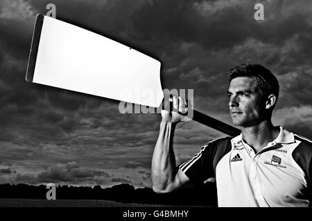 Grande-Bretagne Rower Pete Reed lors de l'annonce de l'équipe d'aviron GB à Redgrave et Pinsent Rowing Lake, Caversham. Banque D'Images