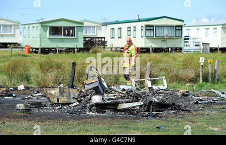 Caravan Park fire Banque D'Images