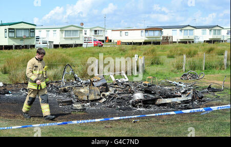 Caravan Park fire Banque D'Images
