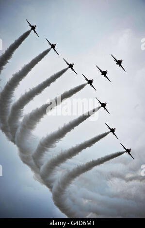 Les flèches rouges se présentent à la Royal Naval Air Station Yeovilton Airshow 2011. Banque D'Images