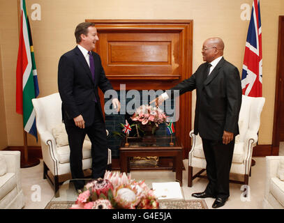 Le Premier ministre britannique David Cameron a accueilli à Union Buildings, par le président sud-africain Jacob Zuma, à Pretoria, en Afrique du Sud, dans le cadre d'une mission commerciale de deux jours en Afrique. Banque D'Images