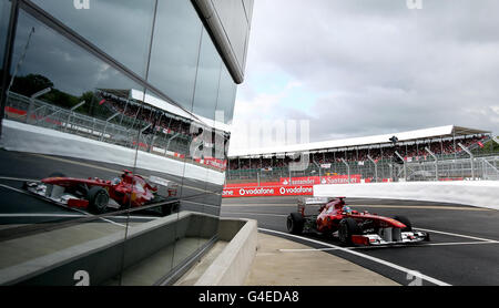 Ferando Alonso de Ferrari, Espagne, lors de la journée de qualification pour le Grand Prix britannique de Formule 1 Santander sur le circuit de Silverstone, Northampton. Banque D'Images